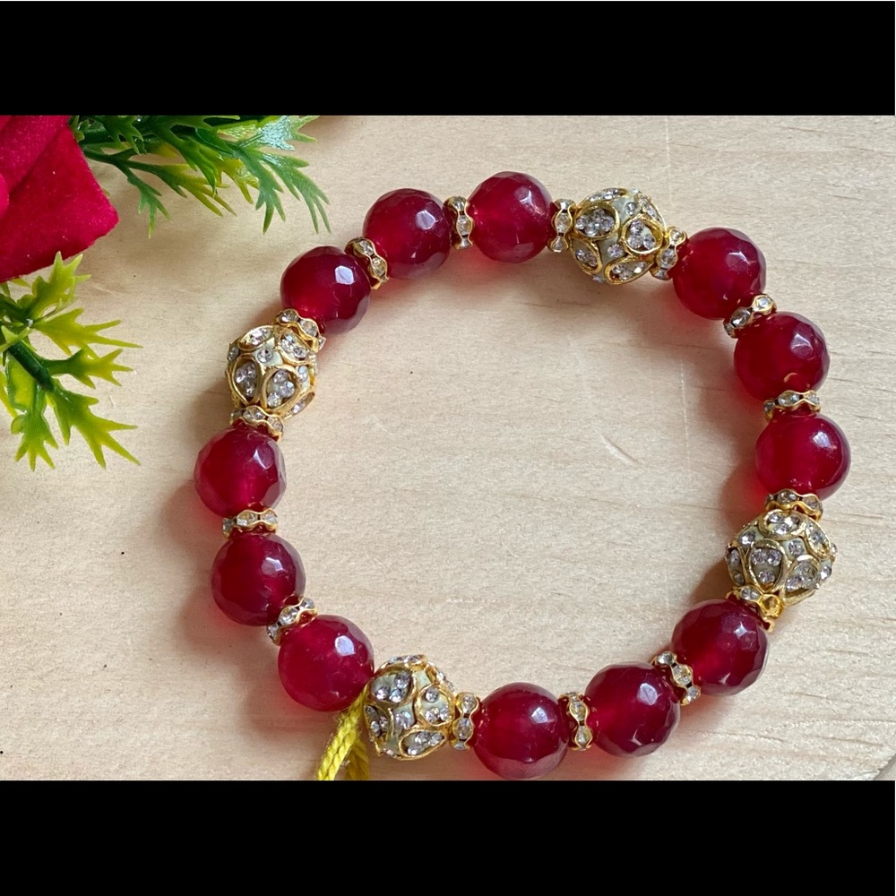 Red & Golden Beads Handmade Bracelet